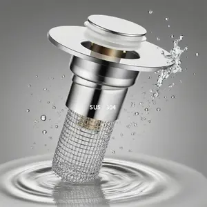 Sink drain filter,2 pcs Pop-Up Bathroom Sink Drain Strainer, Stainless Steel Hair Catcher Basket with Brass Drain Plug, Universal Fit for US Bathroom Sinks, Bathtubs, Showers & Floor Drains