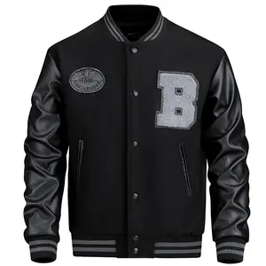 Men's Stylish Varsity Jacket, Button-Up Baseball Jacket With Fancy Embroidered Design & Pockets, Comfortable Fit Outerwear