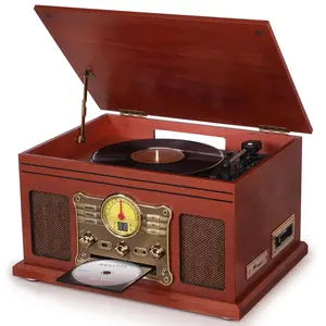 10 in 1 Bluetooth Record Player, 3-Speed Turntable for Vinyl with Speakers, LP to MP3 Converter, CD, Cassette Player, FM Radio, Wireless Streaming | Mahogany Valentine’s day gift
