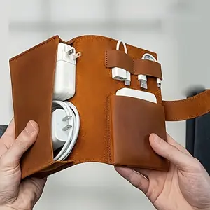 High-End Synthetic Leather Travel Storage Bag, Multi-Layer Cable Organizer Box, 3 Color Options, Suitable for Mobile Power Banks & Small Accessories, Travel Pouches