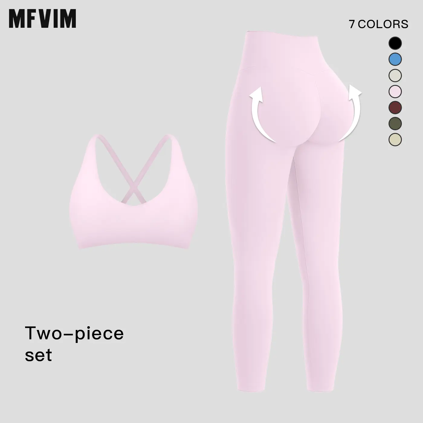 MFVIM Women’s V-neck cross-back sports bra and high-waisted peach-butt shaping leggings two-piece set — highly elastic, second-skin soft yoga activewear