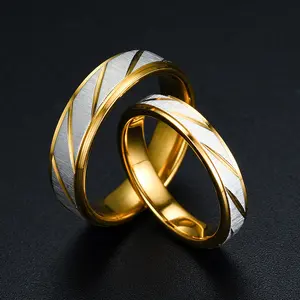 Elegant gold stainless steel wedding rings. Stylish interwoven design with textured and smooth ring surfaces. No plating treatment. Suitable for weddings, anniversaries and daily jewelry.