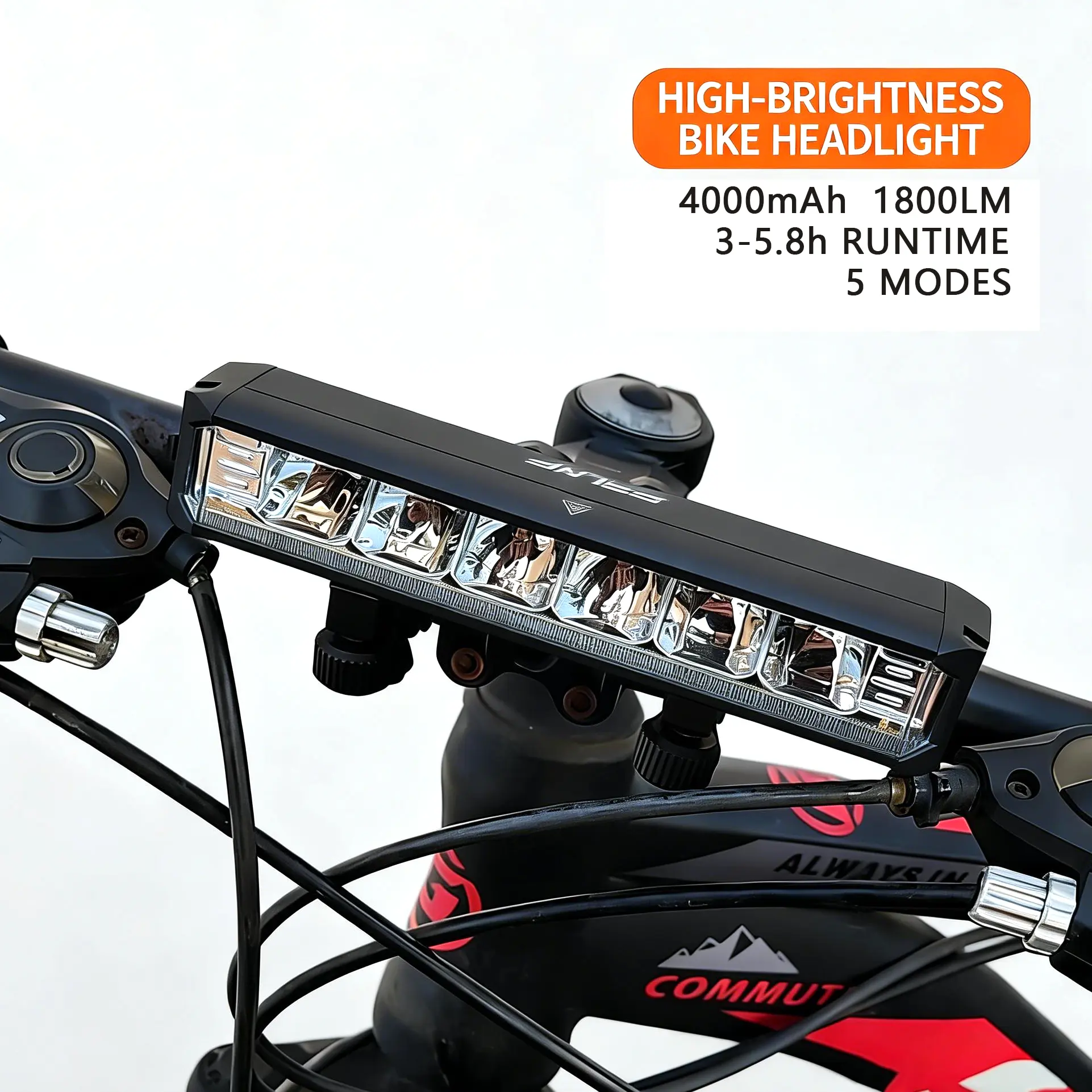 Rechargeable Bicycle Headlight, 1800LM Compact Aluminum Alloy Bike Lights for Night Riding, Waterproof USB Ebike Accessory, bicicleta electrica, bike light