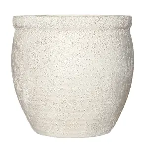 12-Inch Wide Fiberstone Planter – Contemporary farmhouse flower pot for indoor or outdoor use, beige decorative container featuring a matte grainy edge and an integrated drainage hole suitable for garden, patio, or porch. Gardening Gifts & Home Décor