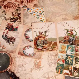 JAIIMAN 58pieces (12 A5 papers and 46stickers)Adventurous Cats Junk Journal Kit, for Mini Gift Packaging, Scrapbooking Supplies, Background Pad, Diary Accessories, Holiday Decorations, Journaling Supplies, Handmade Waste Diary, Gift for Cat Lovers