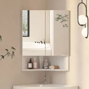 18"w X 23.6"h Frameless Corner Medicine Cabinet With 2 Doors & Open Shelf