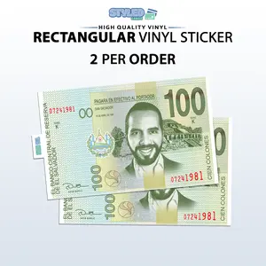 bukele 100 colones rectangle vinyl sticker high quality vinyl and UV ink