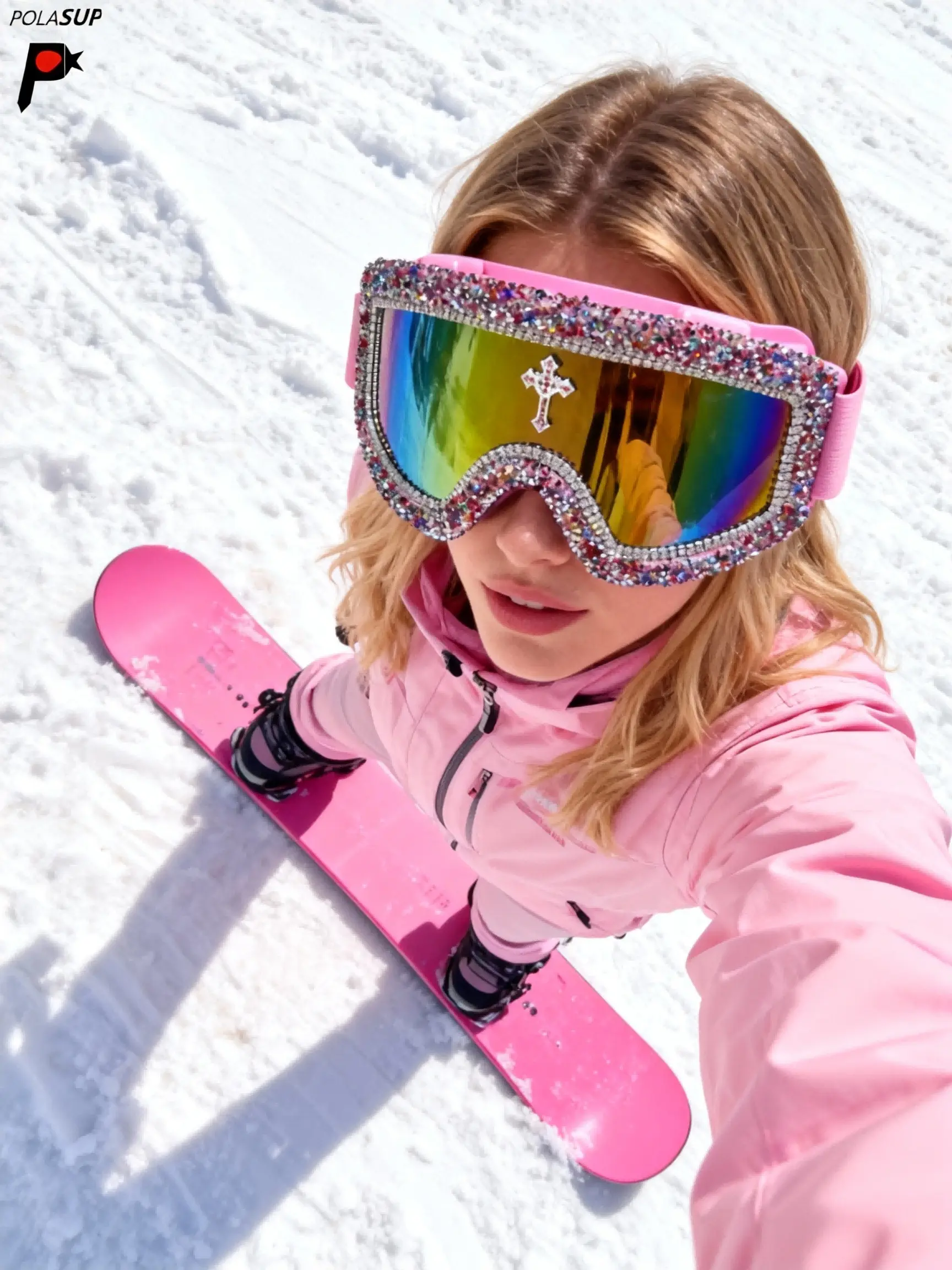 Unisex Fashion Trendy Ski Goggles with Rhinestone Cross Decoration, PC Anti-Explosion Lenses, Casual Street Style Sunglasses, Outdoor Sports Glasses, Skiing Goggles, Includes Eyeglass Strap & Cloth, Windproof Sports Eyewear
