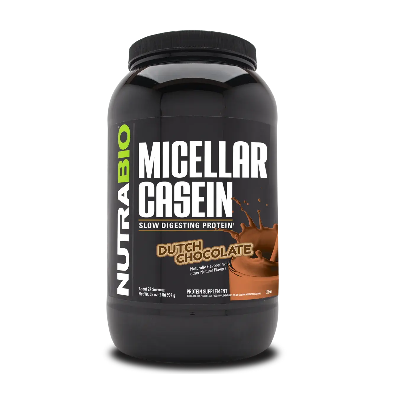 NutraBio Edible Micellar Casein Protein Powder - 32 oz (2 lbs) High-Quality Protein Source, Gluten-Free, Halal, Vegetarian, Kosher, Non-GMO, Long-Lasting Fitness Supplement for Adults' Muscle Repair & Satiety