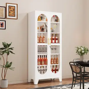 H75"/71"/61" Tall Display Cabinet with Glass Door, 6 Tier Metal Curio Cabinet with 5 Adjustable Shelves, Locking Glass Display Case for Collectibles, Showcase Storage Cabinets for Showroom Clinic