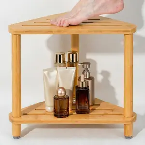Corner Shower Stool for Shaving , Shower Stool for Inside Shower with 2-Tier  Storage Shelf for Inside Small Shower Spaces