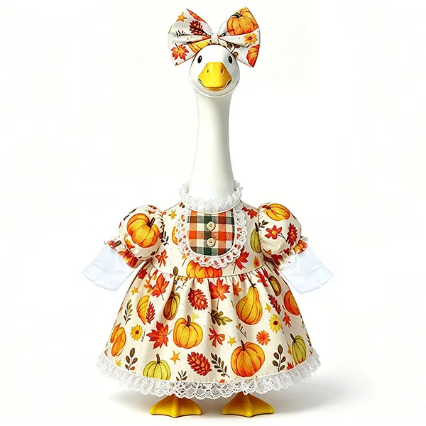 Fall Autumn Thanksgiving Porch Goose Outfit Costume - 23" Pumpkin Maple Leaves Dress for Decorative Lawn Goose - Perfect Outdoor Garden Yard Patio Décor