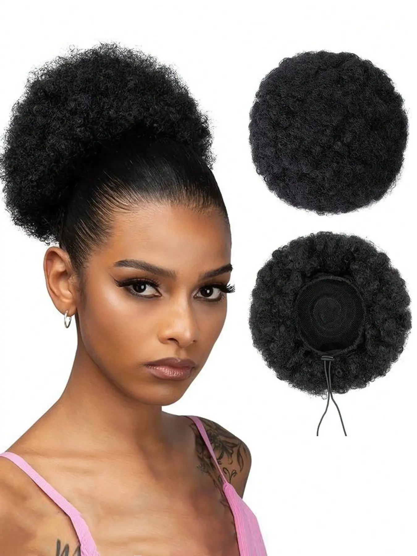 Afro Puff Synthetic Hair Puffs Drawstring Ponytail, Short Synthetic Kinky Edge Curly Bob Kinky Curly Bun Hair Extensions, Updo Hairpieces for Black Women Girls