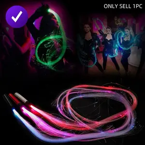 Fiber Optic LED Whip Toy Set, Led Whip Lightstick, Metal Handle, 7 Color Changes, USB Rechargeable, Flashing Prop for Stage Performance, Includes Battery