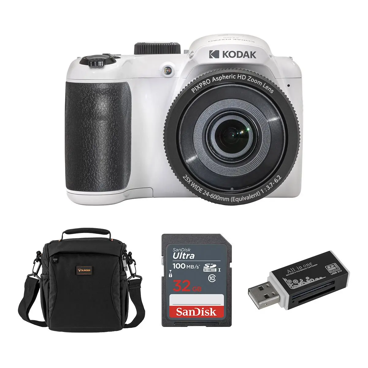 Kodak KODAK PIXPRO AZ255-WH 16MP Digital Camera 25X Optical Zoom 24mm Wide Angle Lens Optical Image Stabilization 1080P Full HD Video 3' LCD Vlogging Camera, With Bag & 32GB SD Card +