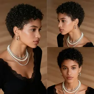 Short Afro Kinky Curly Wigs for Black Women 100% Human Hair Deep Wave Curly Pixie Cut Wig Natural Black Glueless Short Afro Kinky Wig Brazilian Virgin Human Hair African Style Daily Party Wear Wigs Beginner Friendly Wig