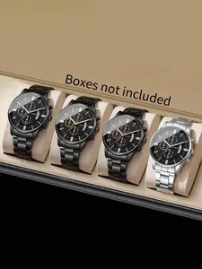 Men's Quartz Watch Set, Fashion Casual Simple Dial Large Face, 4pcs/set, No Watch Box Included, Stylish Wristwatch Combination