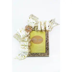 Textured Glitter Picture Frame w/ Ribbon & Jeweled Pendant