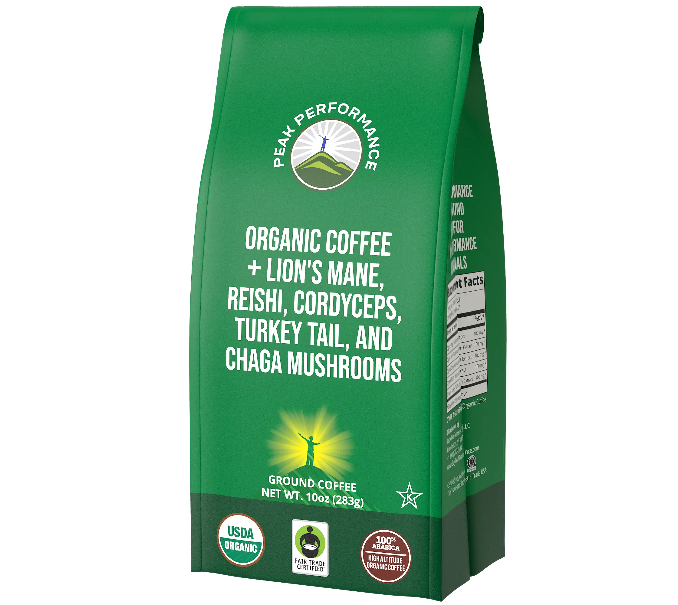 Organic Mushroom Coffee Premium Medium Roast Ground Bags. Great Tasting (Unlike Cheap Instant Coffee). With Lion's Mane, Reishi, Cordyceps, Turkey Tail, and Chaga Mushrooms. High Altitude + Low Acid