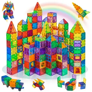 123 pieces of magnetic tiles, 3D diamond magnetic tile building blocks, building block toys, school sensory education toy gifts, holiday gifts suitable for the start of the school season