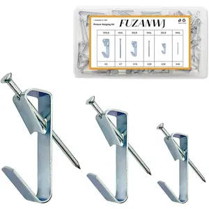 117Pcs Picture Hangers, 3 Size Picture Hooks Including 30/50/100lbs, Professional Picture Hanging Kit for Wooden Wall or Drywall (50 Hangers + 67 Nails)