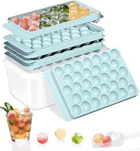 Stackable Round Ice Cube Tray Set with Lid & Bin – Create 99PCS Round Ice Balls, Ice Trays for Freezer is Easy to Release & Sturdy– Small Pellet Ice Maker for Drinks, Coffee and Cocktails Kitchen Utensils
