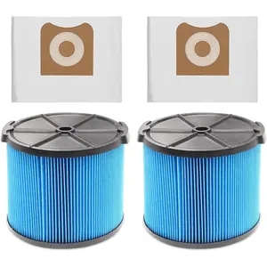 2 Pack VF3500 Replacement Filter for Ridgid Shop Vac 3-4.5 Gallon Wet Dry Vacuums + 2 Pack VF3501 Filter Bags Compatible with Ridgid 3-4.5 Gallon Wet Dry Vacuums (4 Pack)