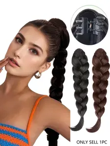Ponytail Extension Claw Clip in Braided Ponytail Hair Extensions Natural Soft Hair Piece Fake Braid Pigtail Extensions Synthetic Braids Pony Tail Hairpiece for Women Horse Tail Extension Straight Synthetic Hairpieces