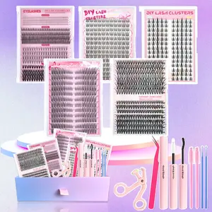 Lash Clusters Kit, Mixed Length Eyelash Clusters, Natural Look Eyelash for Lash Extensions, Self Grafting Curl Eyelashes, Diy Volume Eyelashes, Eye Makeup Enhancement False Eyelashes for Women, Cosmetic, Christmas Gift, Valentine's Day Gifts
