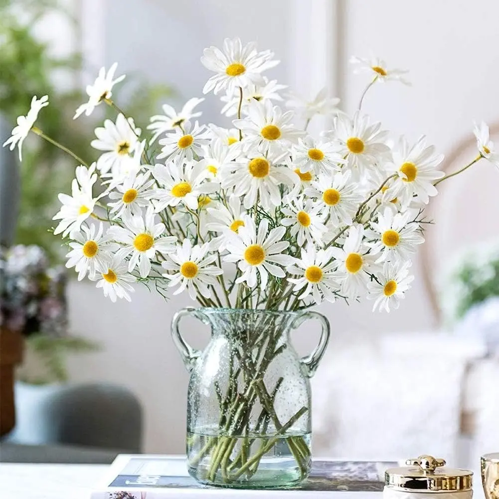 Eco-Friendly Accessories Bundle Artificial Flowers - 10 Bundles, 50 Heads Silk Fabric Daisy Gerber Fake Wildflowers with Photorealism, Natural Look, Fade Resistance for Home, Wedding Decor (Vase Not Included)