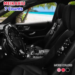 Car Interior Decoration Set, Car Steering Wheel Cover & Gear Cover & Handbrake Cover & Coasters & Shoulder Pads Set, Car Accessories for Women, Car Stuff, Car Accessories for Girls, Car Interior Accessory
