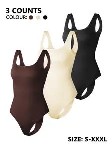 Women's Seamless Solid Color Basic Shapewear Bodysuit, Tummy Control & Butt Lifting, Sexy Body Shaping Underwear for Daily Wear, Tummy Tuck Shapewear, Comfortable Inner & Outer Layer Option, Body Shaping Set