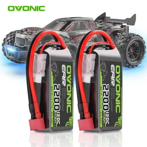 OVONIC 3S LiPo Battery 11.1V 2200mAh 120C  Rechargeable battery with Deans-T Plug, for 1:14 RC Car RC Truck Airplane Helicopter Boat Car Racing RC Hobby (2 Packs)