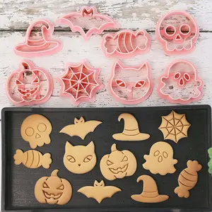 8 Packs Mini Halloween Cookie Cutters, One-touch Molding 3d Ghost Raised Design Cookie Stamps, Cookie Cutter Set suitable for Frosting Decoration, Day of The Dead Decorations (Halloween)