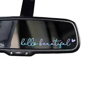 “Hello Beautiful” Car Mirror Decal – Holographic Vinyl Affirmation Sticker for Rearview Mirrors, Tumblers, and Water Bottles