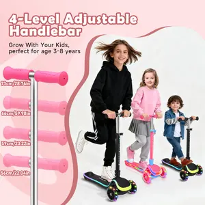 3-Wheel Kids Scooter for Ages 3-14 - Adjustable Height, Lean-to-Steer, Light-Up Wheels, Handlebar Fixed Latch, Rear Brake, Hand Grip Exerciser, App-Enabled Electric Seat Conversion, Boosts Balance and Coordination, Ideal Kids Gift