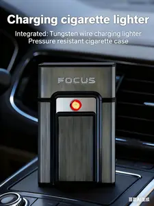 A Magnetic Cigarette Case Paired with a USB Lighter - Smoking Accessory That Holds 20 Pcs, Suitable for Both Men And Women (Made of Metal And Plastic), Rechargeable And Windproof