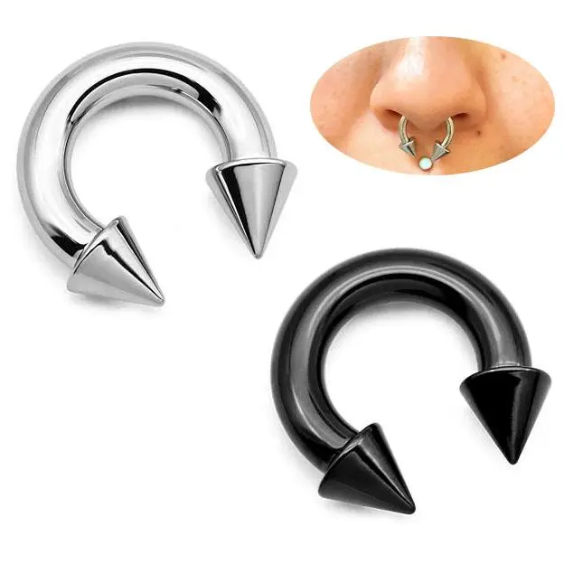 2-Pack Stainless Steel Horseshoe Barbells with Spiked Ends, 8g & 10g Hypoallergenic Septum & Cartilage Piercing Jewelry for Men Women