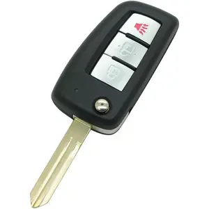 Replacement Key Shell Compatible with Nissan Rogue 2014 - 2018 3 Button Keyless Entry Remote Flip Key Case Fob PG5005