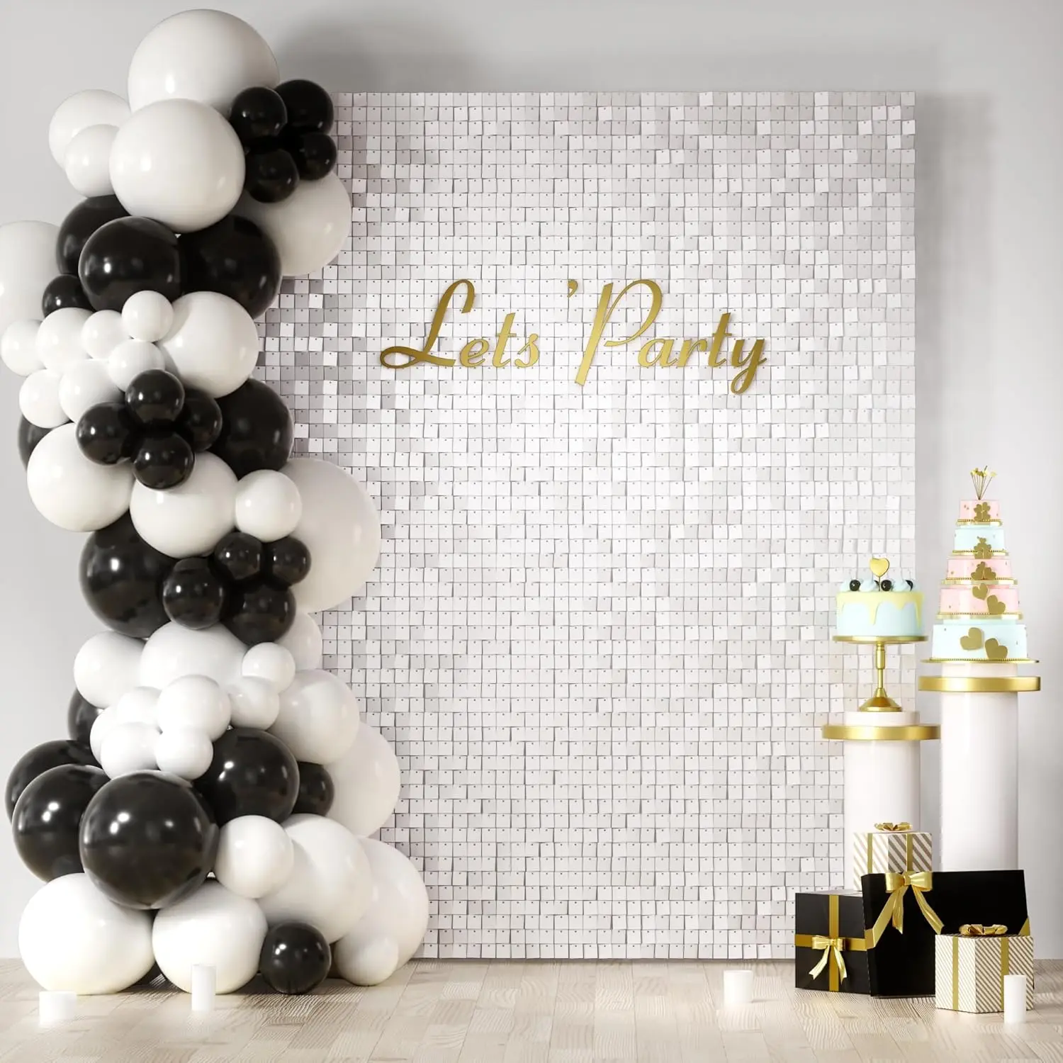Hand-Assembled White Square Sequin Glossy Reflective Lightweight Backdrop Set, 24/30/36/49Pcs Photo Booth Background for Wedding, Birthday, Graduation Party Decor