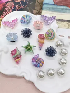 18PCS Ocean Theme Colorful Conch Starfish ABS Shoe Charms, Sparkling Shoe Charms, Accessories Mermaid Tail Shell Flower Clogs Shoe Buckles Decorations Pearls Shoe Clips Beach Bag Ornaments Birthday Party Gifts