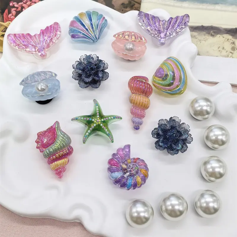 18PCS Ocean Theme Colorful Conch Starfish ABS Shoe Charms, Sparkling Shoe Charms, Decorative Shoe Accessories Mermaid Tail Shell Flower Clogs Shoe Buckles Decorations Pearls Shoe Clips Beach Bag Ornaments Birthday Party Gifts, Shoe Embellishment Set