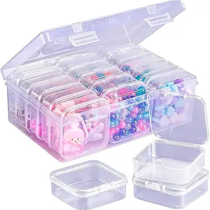 15 count Small Bead Organizers - Clear Plastic Storage Cases with Hinged Lid, Mini Transparent Rectangle Boxes for Craft Supplies