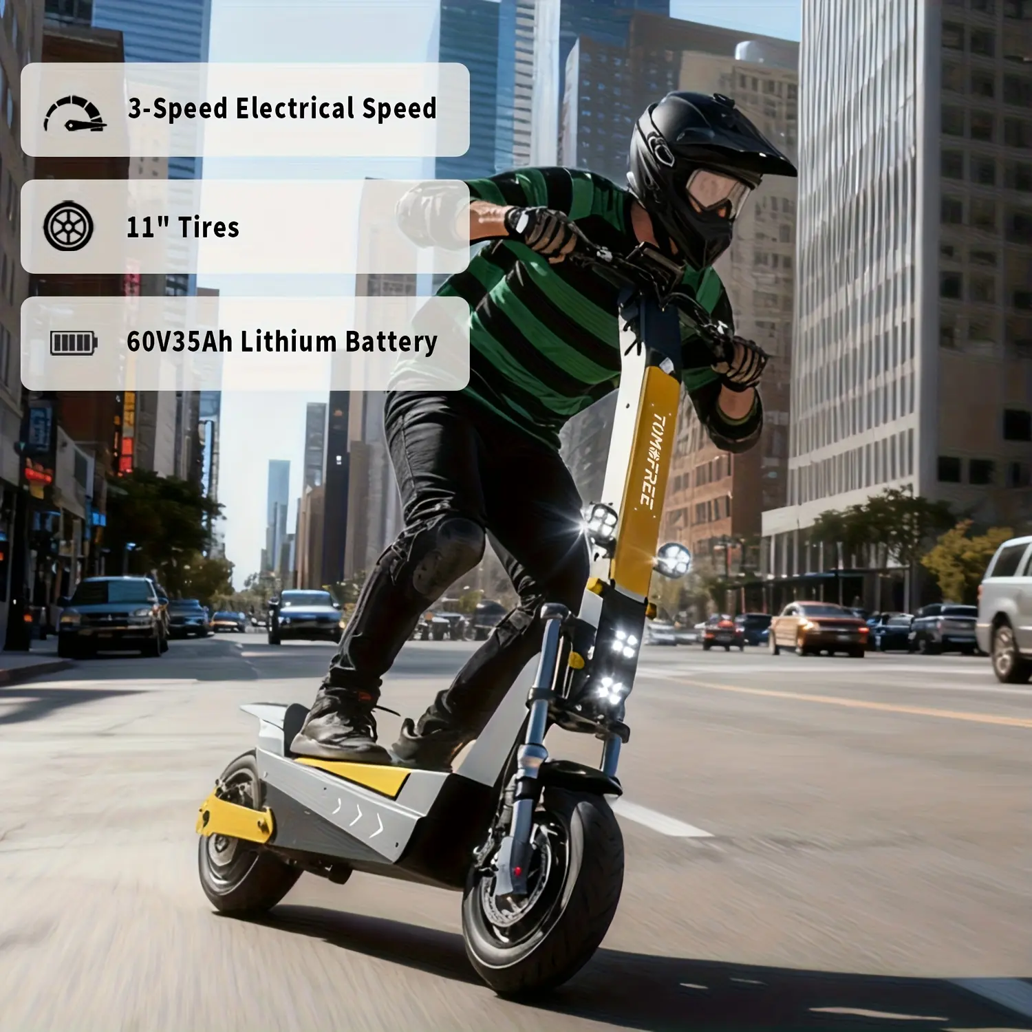 Tomofree Electric Scooter, 60V 35Ah 11-inch Tires, 3-speed, with A Range Of About 75 Miles, Long-range, Suitable for Adults, Ideal for City Commuting, Outdoor Camping, And Adventure Travel, Surprising Birthday Gift