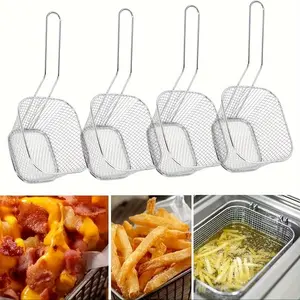 4pcs Stainless Steel Fry Serving Baskets with Easy-Grip Handles - Perfect for French Fries, Chicken Nuggets & More - Durable Metal Wire Design Kitchen Cooking Accessories, Strainer Basket