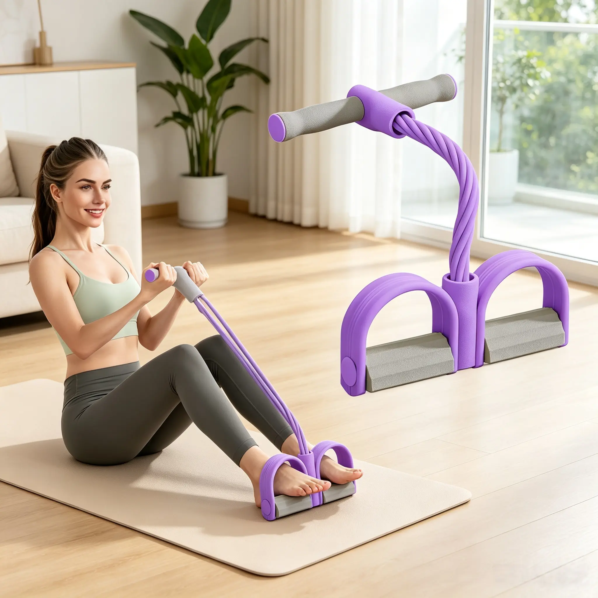 6-Tube Adjustable Pedal Resistance Band, Multifunction Elastic Yoga Exercise Stretching Rope, Pedal Puller for Full Body Workout, Home Fitness Gear for Leg, Arm and Core Training