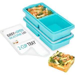 Silicone Freezer Tray With Lid-Soup Freezer Container molds-2-cup Extra Large Ice Cube Tray-makes 4 perfect 500ml portions cubes, For freezing soup,stews,sauces.Oven&Dishwasher-Safe(2-Pack)