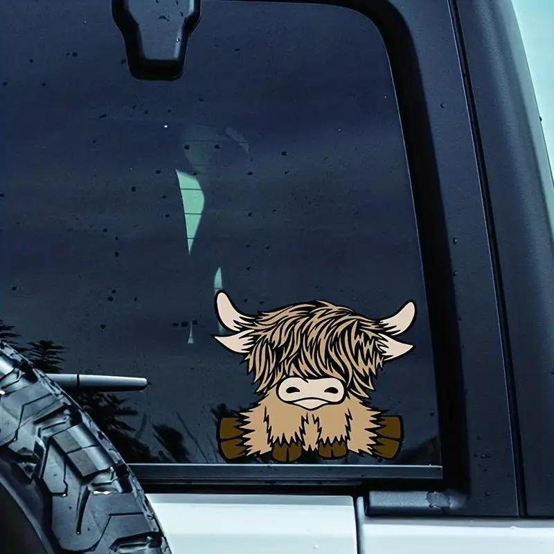 Cartoon Highland Cow Pattern Car Sticker, DIY Decoration Sticker for Car Window Bumper Motorcycle Laptop Skateboard, Car Exterior Decoration Accessori