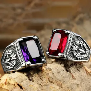 Retro Vintage Stainless Steel Men's Tulip Ring - Hip-Hop Square Shape, Vintage Embossed Floral Totem Costume Jewelry Accessory, Ideal for Graduation, Tulip Rings, Vintage Embossed Ring