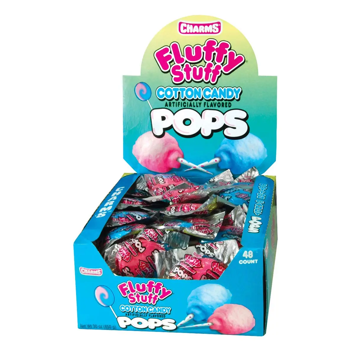 Charms Cotton Candy Flat Pop 48 ct. - Sweet and Hard Flat Pops with Cotton Candy Flavor - 48 Count Pack